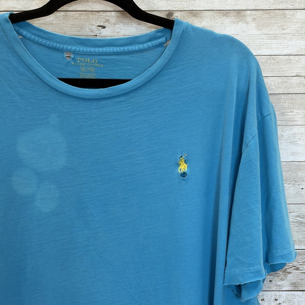 Vintage Polo Ralph Lauren Mens XL T-Shirt DISTRESSED Blue Grunge Y2K 100% Cotton